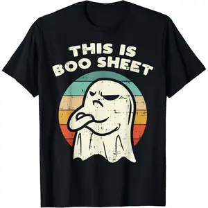 Men's Short Sleeve Vintage Basic Top This Is Boo Sheet Ghost Retro Halloween Costume T-Shirt