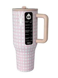 HydroJug 40oz Pink Gingham Tumbler Leak-Proof BPA-Free Stainless Steel Insulated Portable Washable Reusable Cup Mug with Lid and Straw for Daily Hydration Bottle Drinkware Flasks Bottled