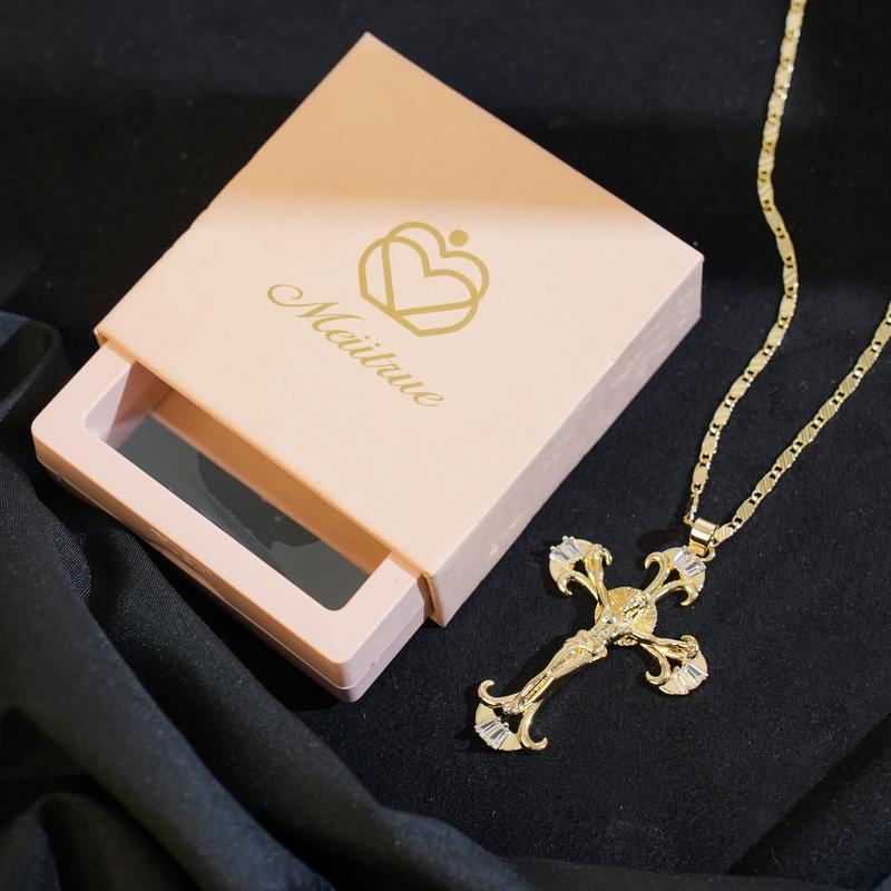 MEIITRUE 14K Gold Plated Cross Pendant Necklace for Women, Dainty Rhinestone Cross Faith Necklace for Party, Trendy Jewelry Gift