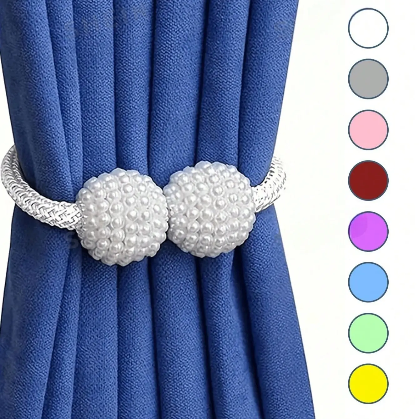 Elegant Curtain Tiebacks with Faux Pearls, Set of 2 Decorative Holdback Clips for Living Room & Bedroom, Home Office Fashion Accessory, Interior Decoration Accessories, Window Decorations Supplies, Curtain Tie Backs For Curtains