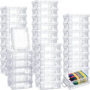 40 Pcs Plastic Crayon Boxes with Snap Lid Crayon Storage Container Bulk Stackable Transparent Container Case for Classroom Supplies Pen Pencil Craft