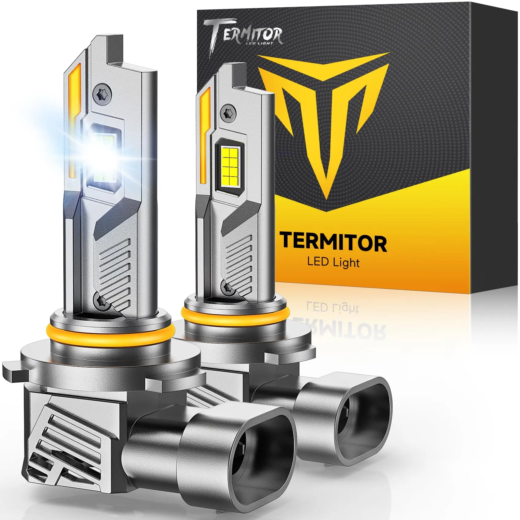TERMITOR 9012/HIR2 LED Light Bulbs 50000LM 10X Ultra-Bright 6500K Cool White with Cooling Fan High Lumen Headlight Kit Plug & Play 10X Brighter 18 High-Performance Chips 70,000+ Hours Durability