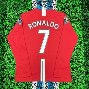 0708 Home Retro Red No.7 Ronaldo LongSleeved Soccer Jersey