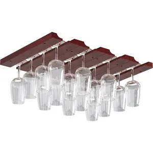 Rustic State Vigo 4 Sectional Adjustable Under Cabinet Mount Wood Stemware Rack Hanging Shelf Glassware Holder Bar Organizer with up to 12 Wine Glass Storage 12 Inch Deep Mahogany