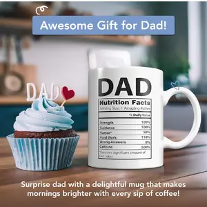 Funny Daddy Mug 11oz – Nutritional Facts Dad Coffee Cup, Cute Gift from Daughter or Son for Father’s Day