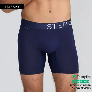 Step One Men's Boxer Brief - Eclipse Blue, Anti-Chafe, Breathable Bamboo Fabric, UltraGlyde Panels, Hidden Elastic Pouch, Premium Underwear, Athletic Daily wear