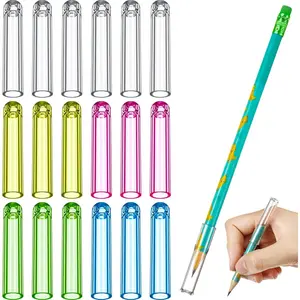 18 count Plastic Pencil Caps, Pen Tip Protector Cover Clear Pencil Toppers Caps for Wooden Pen Extender Holders for Student Classroom Gifts,  to School Supplies(White, , Blue)