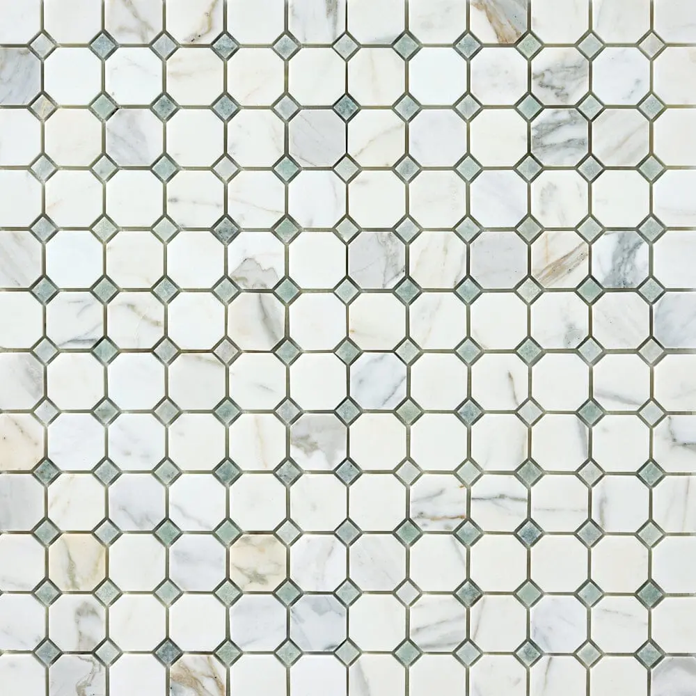 Calacatta Gold & Green Octagon 12x12 Polished/Honed Marble Mosaic Tile Sample
