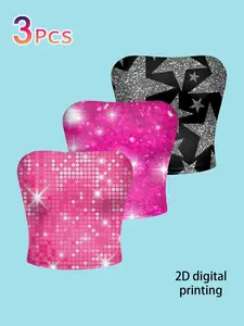 3-Piece Set Sequin Star Rhinestone Bustier, Bold Short Fit Crop Top, Y2K Millennium Style Inner Outer Wear, Party Stage Eye-Catching Top