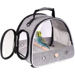 Small Bird Travel Carrier, Portable Bird Travel Cage for Parakeet, Parrot, Budgie, Guinea Pig, Bearded Dragon Reptile Carrier for Hiking Vet Visit Bicycle Ride (Grey)