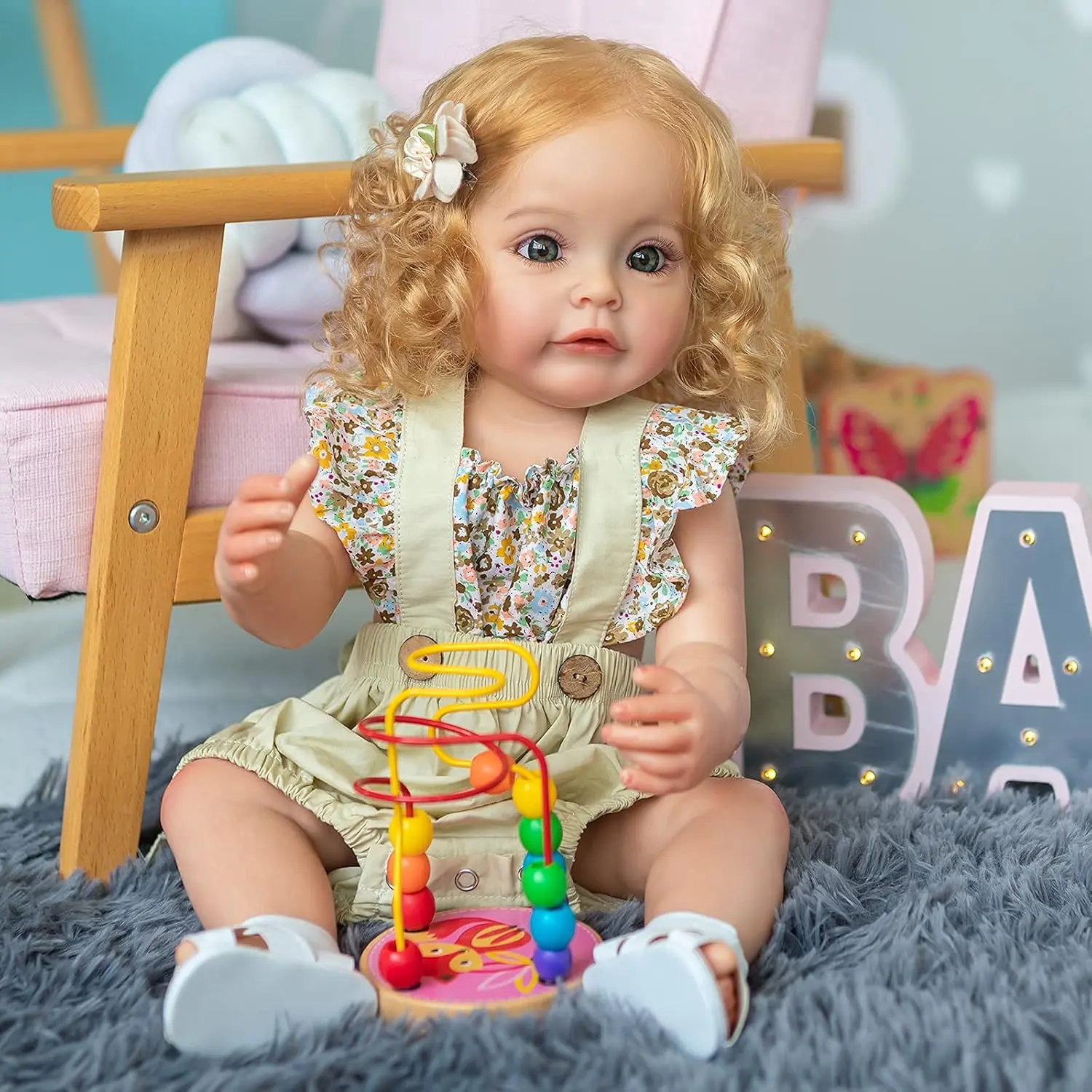 22-Inch Reborn Baby Doll - Soft Vinyl Lifelike Toddler Doll with Blonde Hair, Washable Girls' Toy, Best Birthday Gift for Kids Age 3+