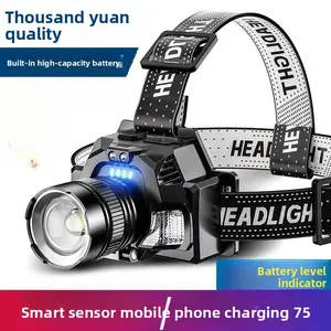Sensing headlamp, ultra-bright flashlight, rechargeable head-mounted outdoor miner's lamp, household long-range LED night fishing light