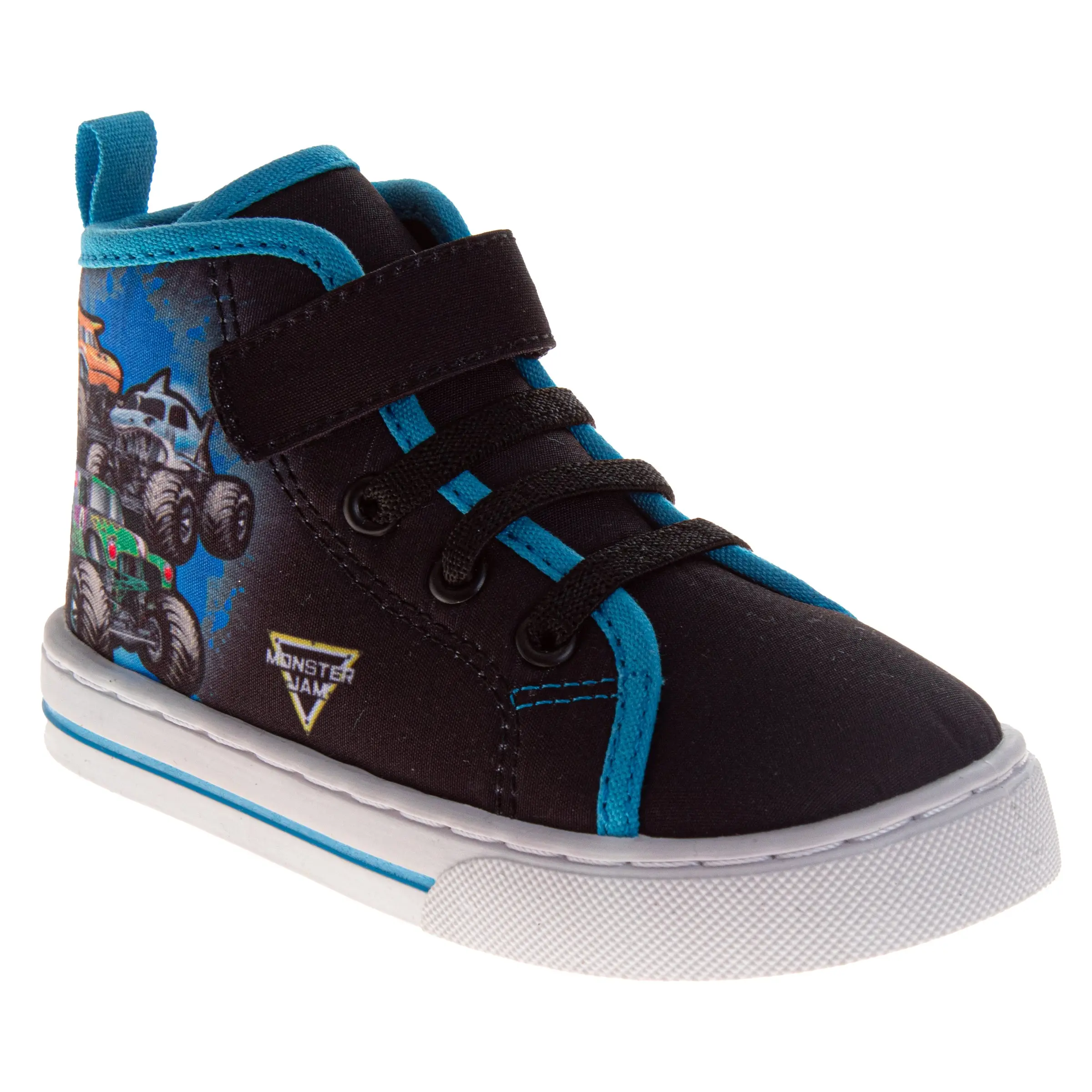 Monster Jam Little Kids High-Top Canvas Sneakers with Truck Prints, Lace-Up Playground Shoes with Ankle Support for 5 - 6 Years, Size 10, Casual, Adjustable Fit, Boys, High-Top Sneakers