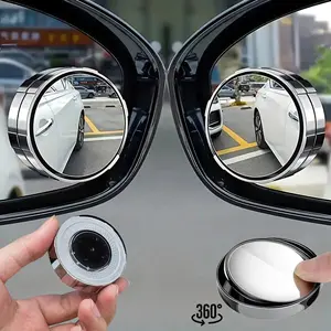 2PCS Round HD Glass Convex Rear View Mirror with Frame, 360 Wide Angle Side View Mirror Accessories with Self Adhesive Back for Car, SUV and Trucks