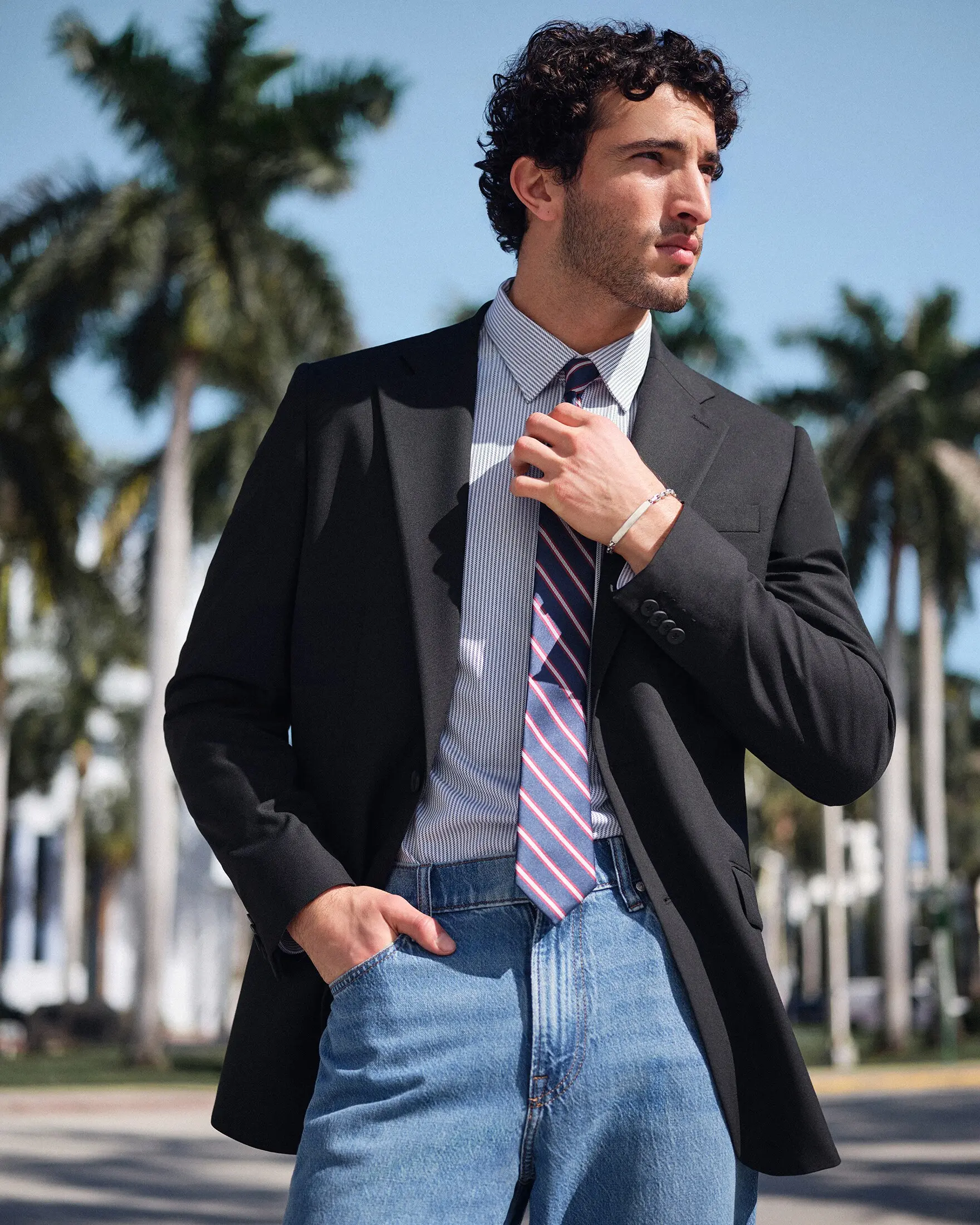 Express Relaxed Black Stretch Suit Jacket, Menswear, Matching, Casual Wear, Modern, Back Vent