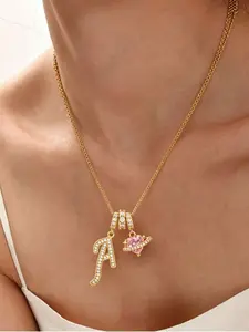 Heart Diamond Initial Pendant Necklace, Fashionable Casual Style, Perfect Gift for Valentine's Day and Birthdays, Women's Jewelry