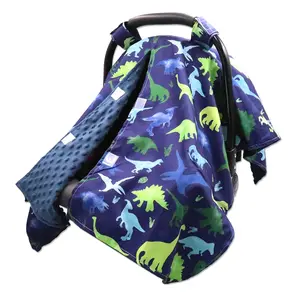Car Seat Cover Baby, Carseat Covers Baby Boy Girl, Peekaboo Opening Infant Car Seat Cover for Winter, Warm & Cozy, Blue Dinosaur