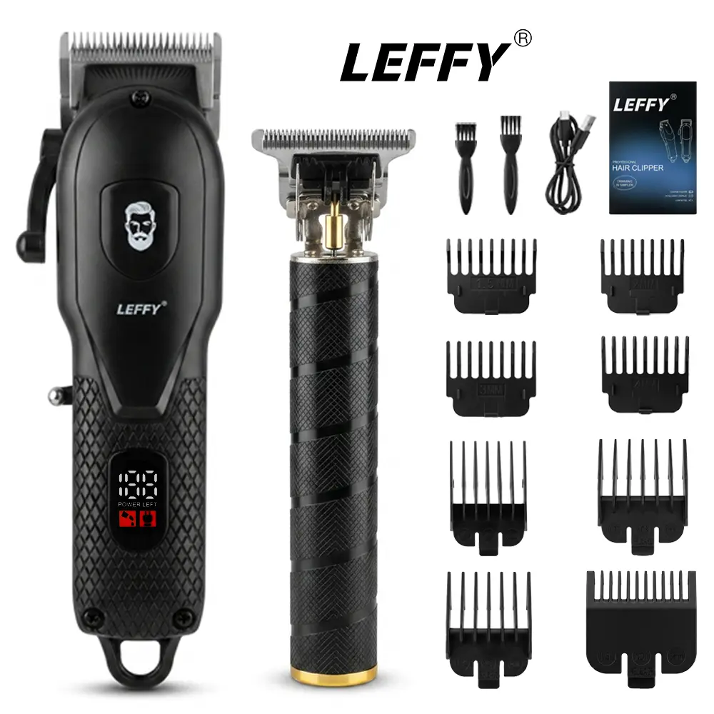 LEFFY 2-in-1 Professional Titanium Precision Cutter Hair Trimmers & Clippers Kit, Cordless Main Trimmer, T9 Detail Shaper, LCD Display, USB-C, High-Speed Motor, Full Haircut Accessories, Father's Day Gift for Dad