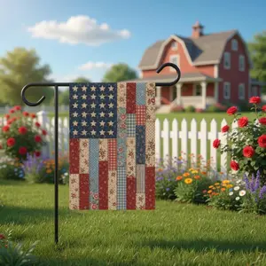 Vintage Patchwork American Flag, Rustic Americana Yard Sign, Primitive Patriotic Banner, Cottage Garden 4th of July Decor
