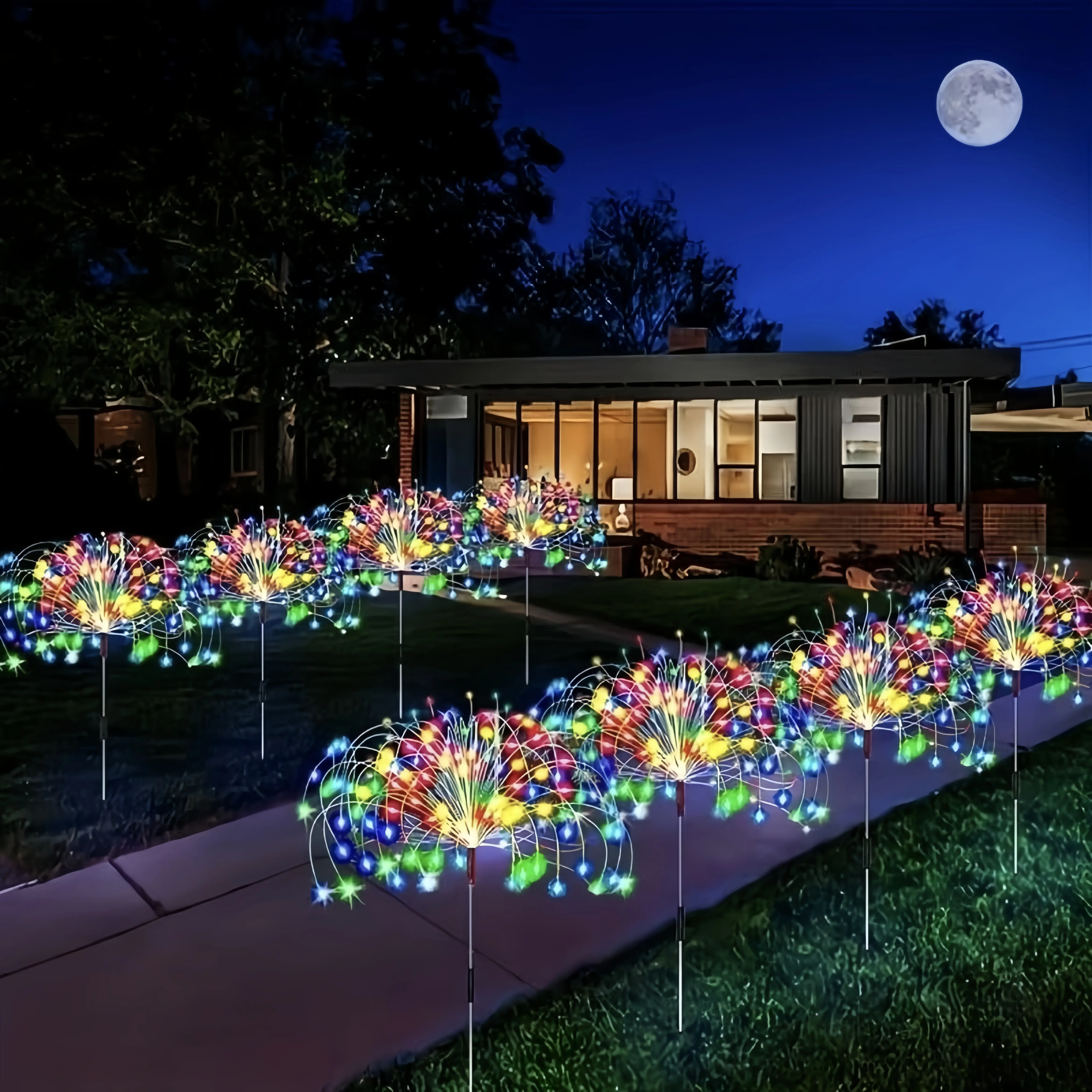 2/4/6pcs Solar Powered 120LED Pole Fireworks Lights, Outdoor Waterproof Garden Lights, 8 Lighting Modes, Patio, Balcony B&B Scenario Camping Party Decoration, Carnival Outdoor Summer Ambient Lights