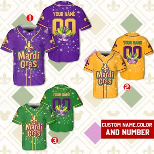Personalized Mardi Gras Baseball Jersey, Custom Name And Number Baseball Jersey, Mardi Gras Carnival Jersey, Gift For Family Matching