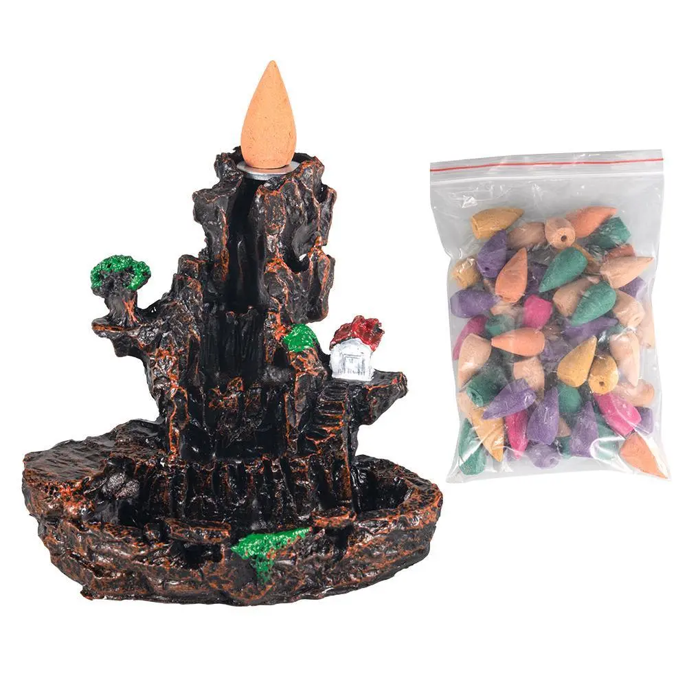 Resin Mountain Backflow Incense Burner - Scented Aromatic Home Fragrance Freshener, Elegant Home Decor Holder for Backflow Smoke, Meditation, Aromatherapy, Air Purification