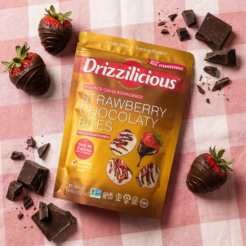 6 Pack - Drizzilicious Strawberry Chocolaty Bites Mini Rice Cakes - New Flavor, 4 oz 6 Pack - Drizzilicious Strawberry Chocolaty Bites Mini Rice Cakes - New Flavor, 4 oz