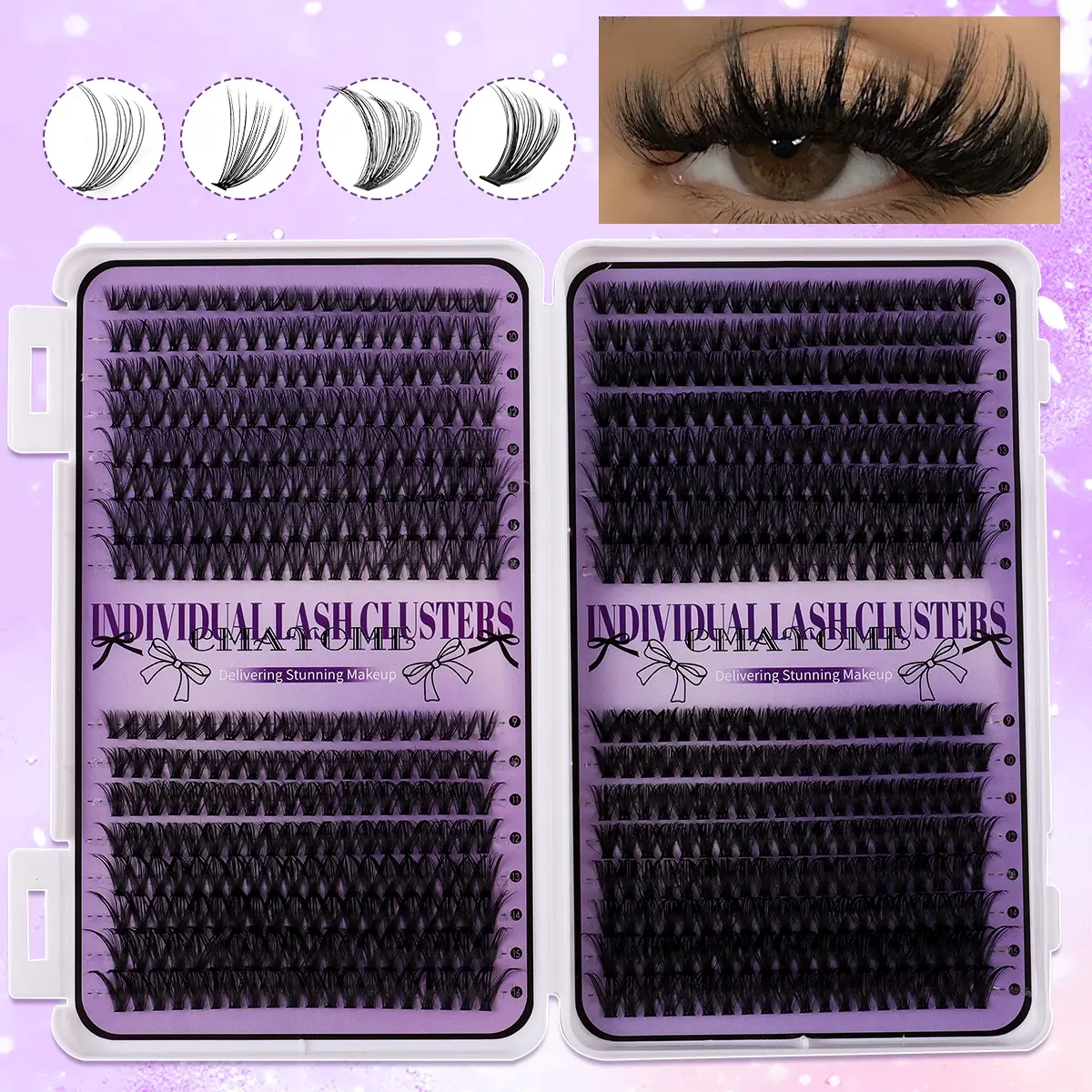 9–16mm DIY Lash Cluster Set, Individual, Fluffy Lash Clusters, Volumized False Eyelashes, 640-Piece Ultra-Soft Volume, Tapered Cat-Eye 10D–100D Mixed Density with Glue & Tweezers, Prefer for Daily, Date Makeup