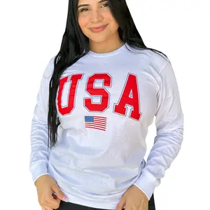 Unisex USA Flag Long Sleeve Tee - Patriotic Made in the USA Classic Cotton Shirt Long Sleeve Tshirt for Men & Women Soft Casual Round Neck Top