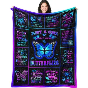Christmas present,Butterfly Blanket Gifts for Women Girls, Blue Butterflies Blankets, Butterflies Decor for Bedroom Butterfly Throw Blanket 60"x80"