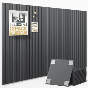Large Cork Board for Wall 36" x 48" Black Bulletin Board with Safe Removable Adhesive Squares for Pictures Photos, Alternative CorkBoard Felt Pin Boards Tiles for Office Classroom Wall Decor-12 Pack