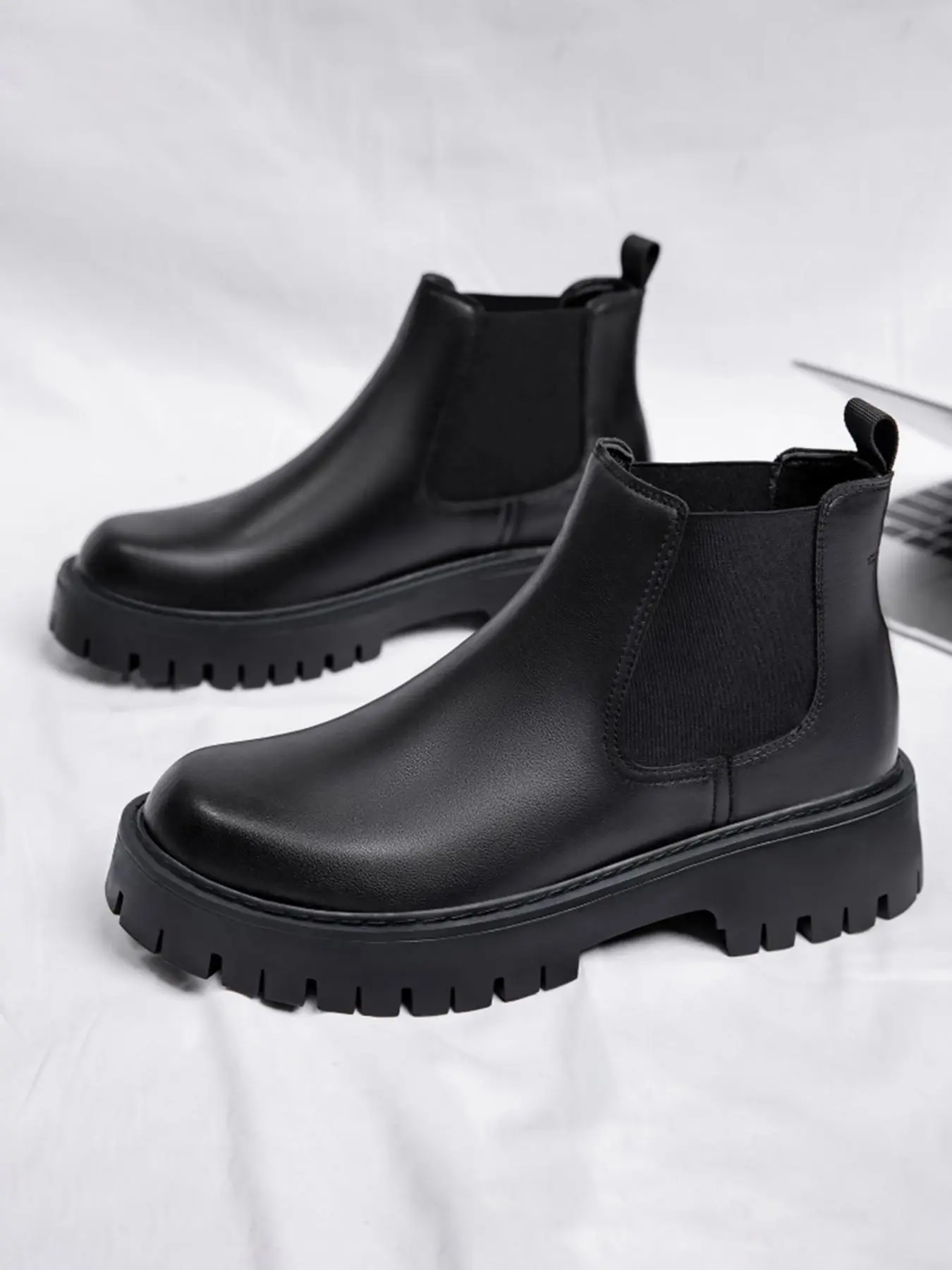 Men's Business Style Solid Color Closed Ankle Boots, Fashionable PU Leather Chelsea Boots for Work Office, Male All-match Shoes for Daily Wear Footwear