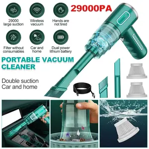 Cordless Handheld Vacuum Cleaner 29000PA, Mini Portable Wireless, 20-30min Runtime, USB Rechargeable, Washable Filter, 3 Nozzles for Car Home Pet Hair & Debris
