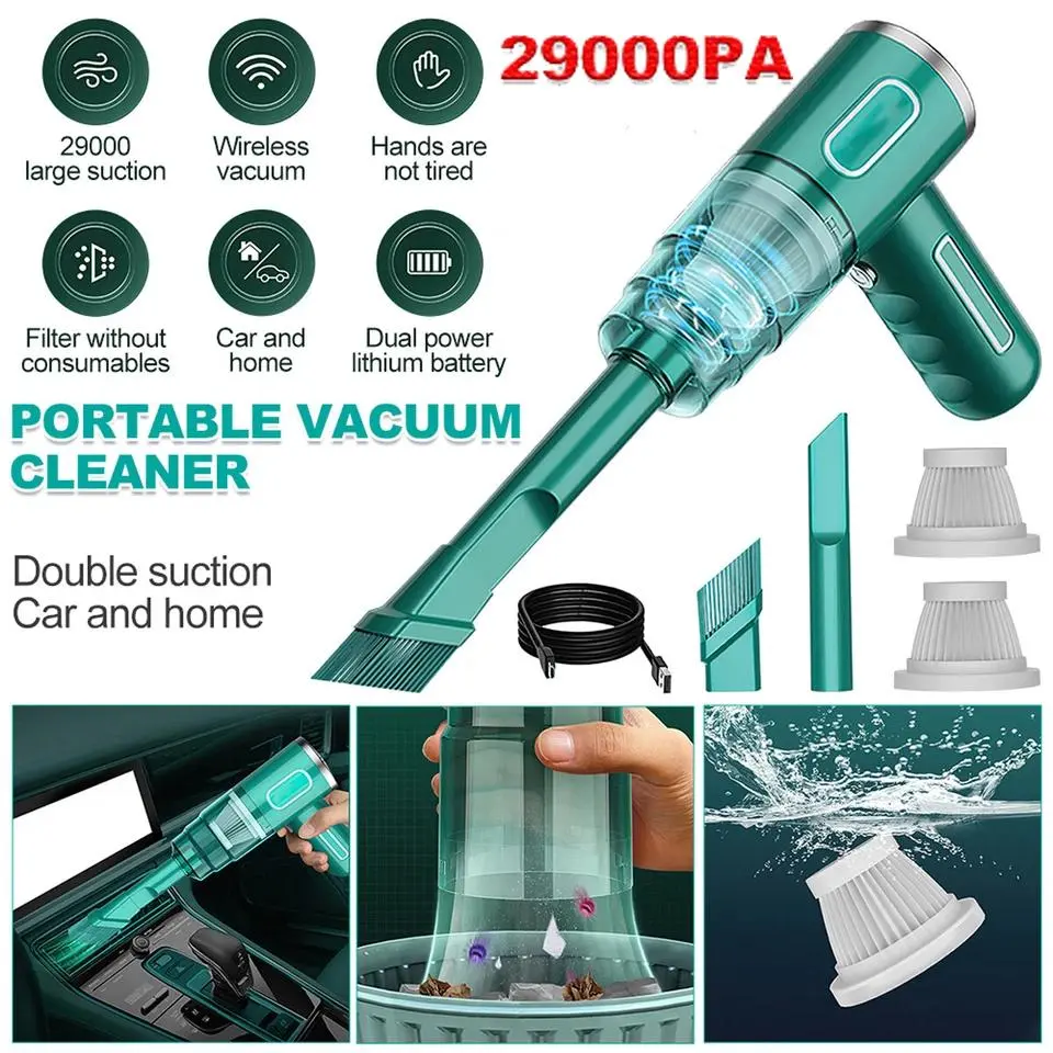 Lightweight Handheld Wet Dry Vacuum Cleaner, 29000PA Suction Power, Mini Cordless Portable Hand Vacuum, 20-30min Runtime, USB Rechargeable, Washable HEPA Filter, 3 Nozzles for Car Home Sports & Outdoor Use, Hand Vacuums