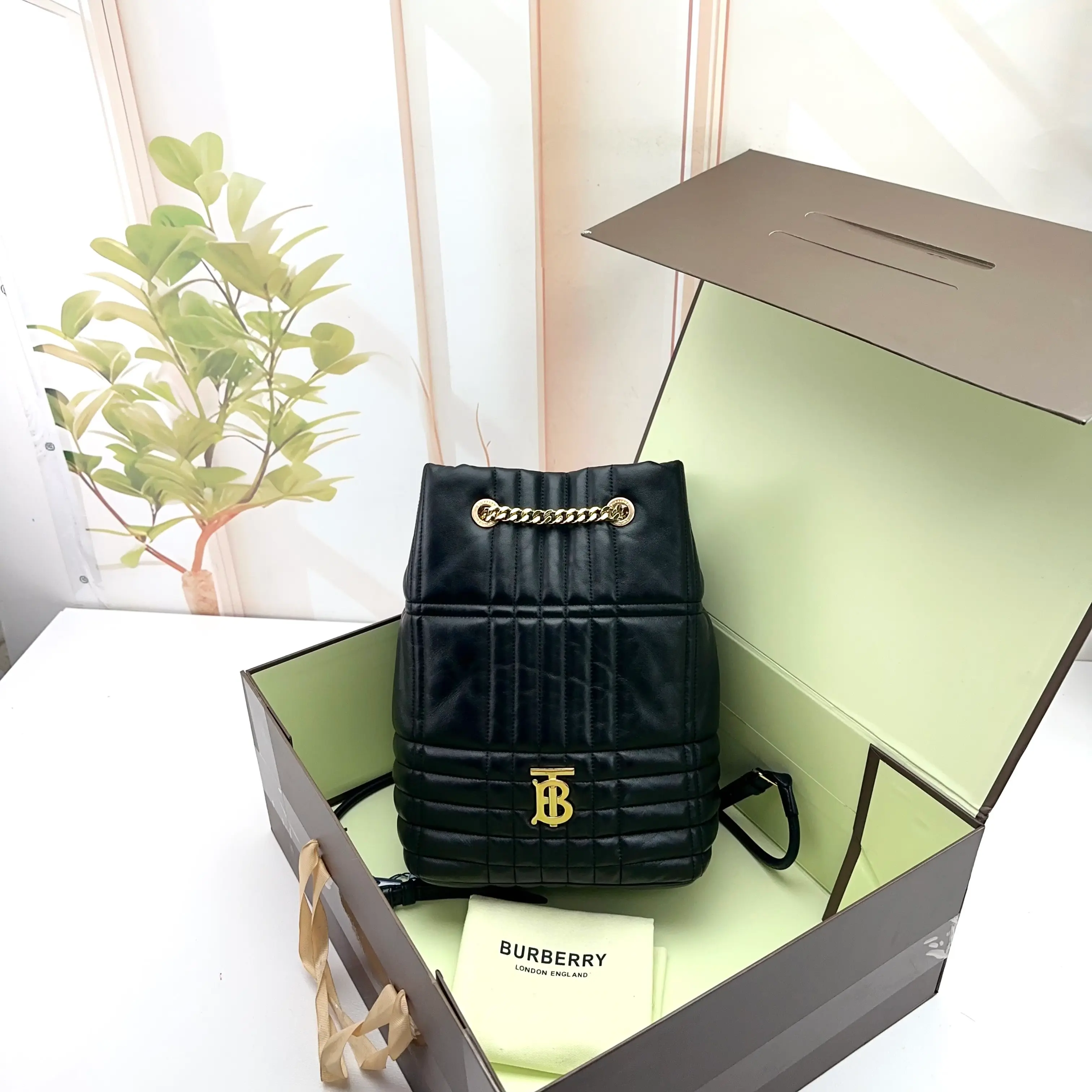 Pre-owned BURBERRY Quilted Leather TB Logo Chain Backpack 0807 raye 24190589