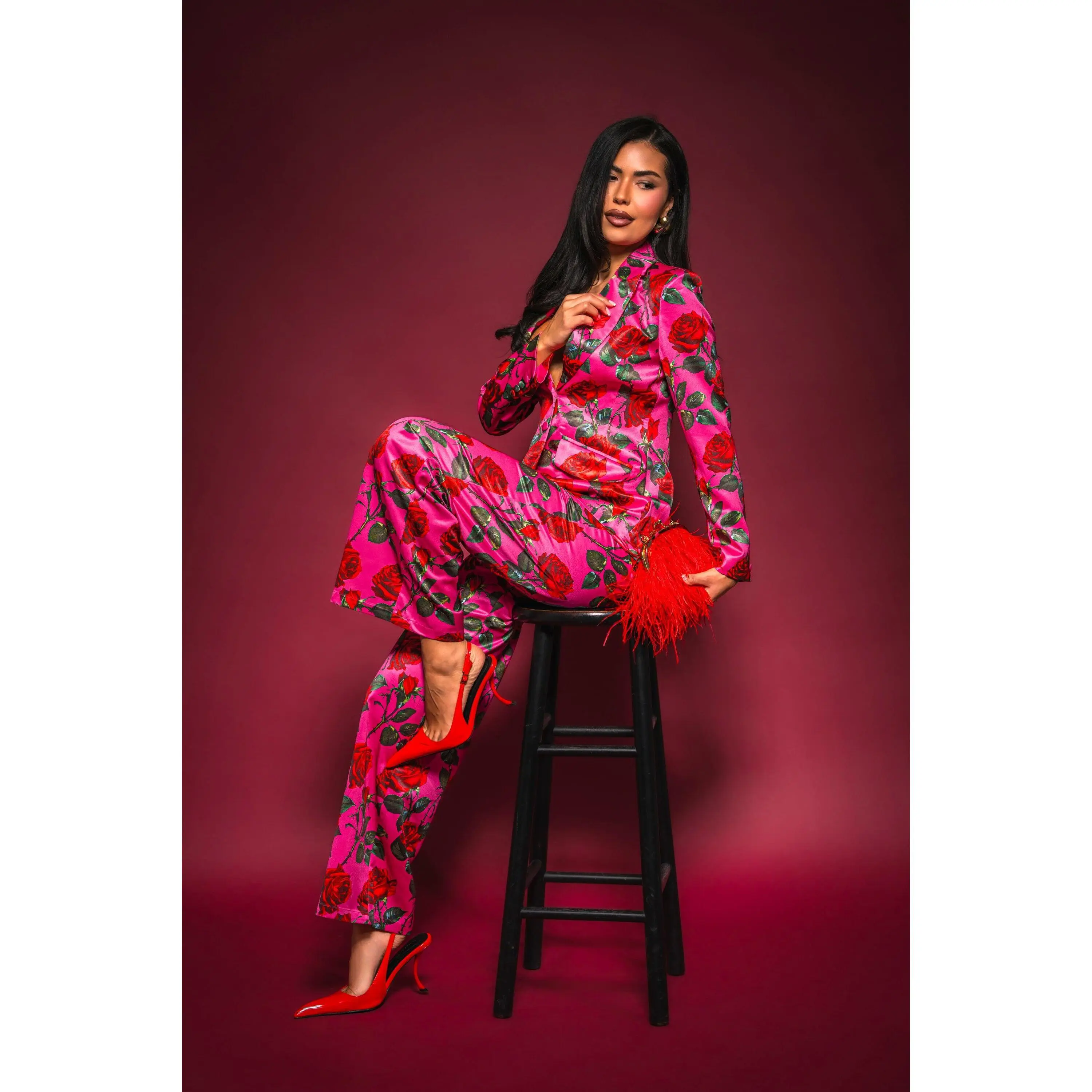 DOZEN ROSES SATIN BLAZER IN FUCHSIA DOZEN ROSES SATIN BLAZER IN FUCHSIA