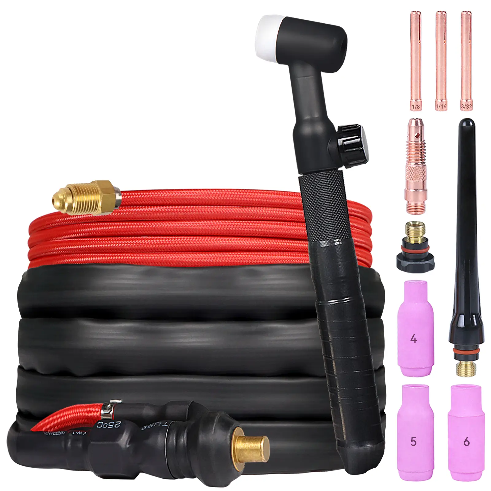 ARCCAPTAIN TIG Welding Gun, WP-17V Argon TIG Torch with 13-FT Red Air Hose and 10-25mm Connector, Lift Tig Torch 150amp with 13-FT Cable for ARCCAPTAIN ARC160 MIG130