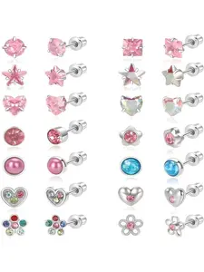 14 Pairs Hypoallergenic Earrings for Girls & Women, Surgical Steel Screw Back, Cute Kids Baby Toddler Earrings, All Seasons