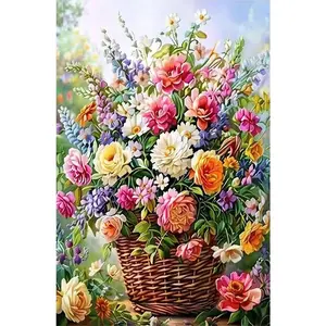 1PCS Vibrant Flower Basket Diamond Painting Kit DIY Rhinestone Embroidery Arts Craft for Home Wall Decor