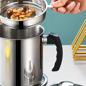 1pc, Stainless Steel Oval Bottles, Stainless Steel Oil Filter Pot, Kitchen Oil Filter, Oil Cup With Strainer, Fine Mesh Strainer, Oil Tank, Kitchen Supplies, Kitchen Gadgets