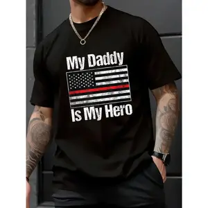 100% Cotton Unisex Red Line Firefighter - My Daddy is My Hero - Fireman Dad T-Shirt - Dad Bod Loading Shirt