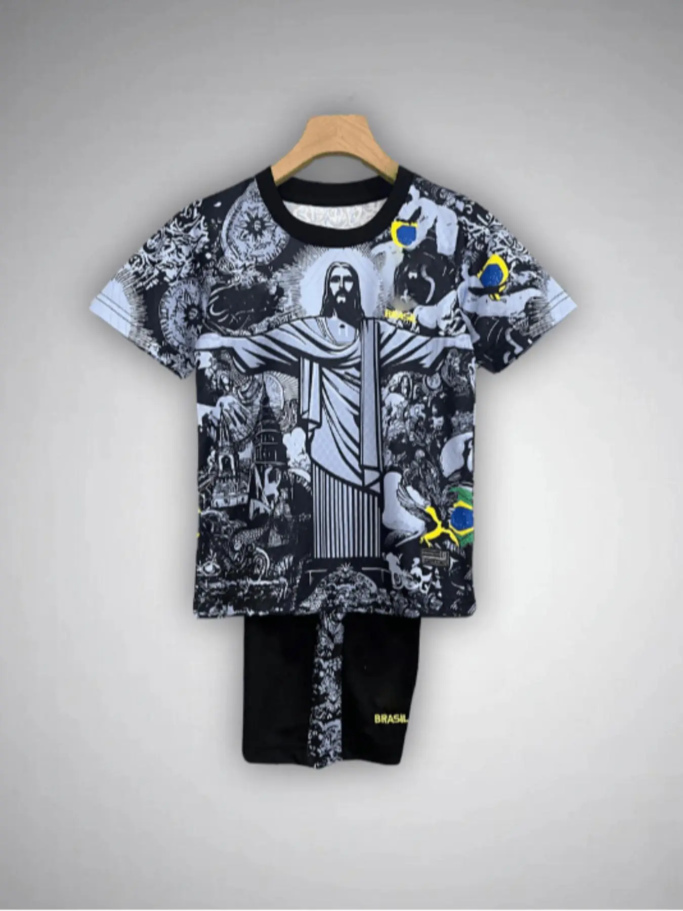 Men's Brazil Jesus Casual Short Sleeve Shorts Set, Breathable Fashion Top with Pants, Casual Activewear Set, Sport Two-Piece Set, Comfort Drawstring Waist
