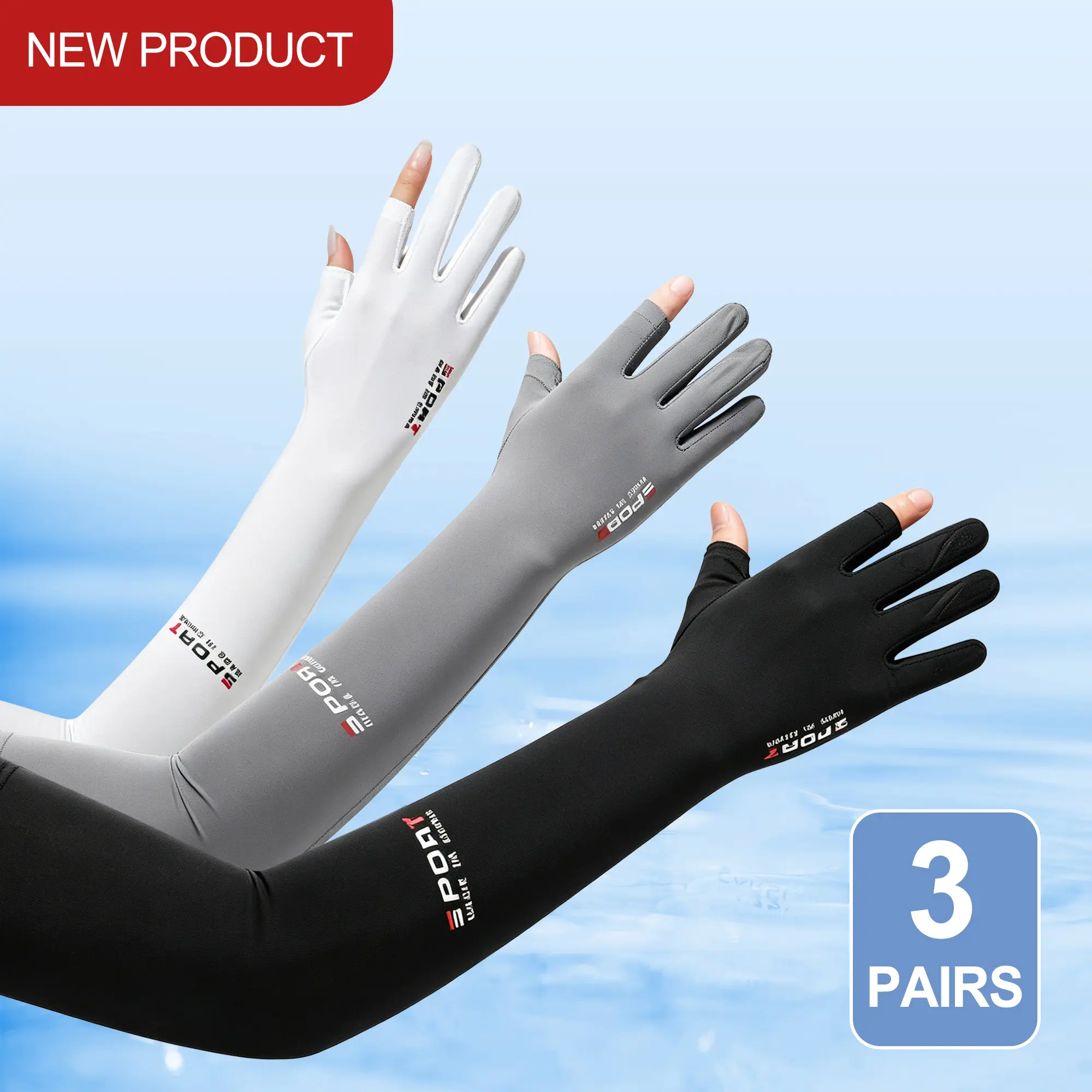 3 Pack Sun Protection Gloves UPF 50+ Fingerless UV Blocking Gloves Black White Gray Breathable Non Slip Cooling Gloves for Driving Fishing Golf Cycling Outdoor Activities