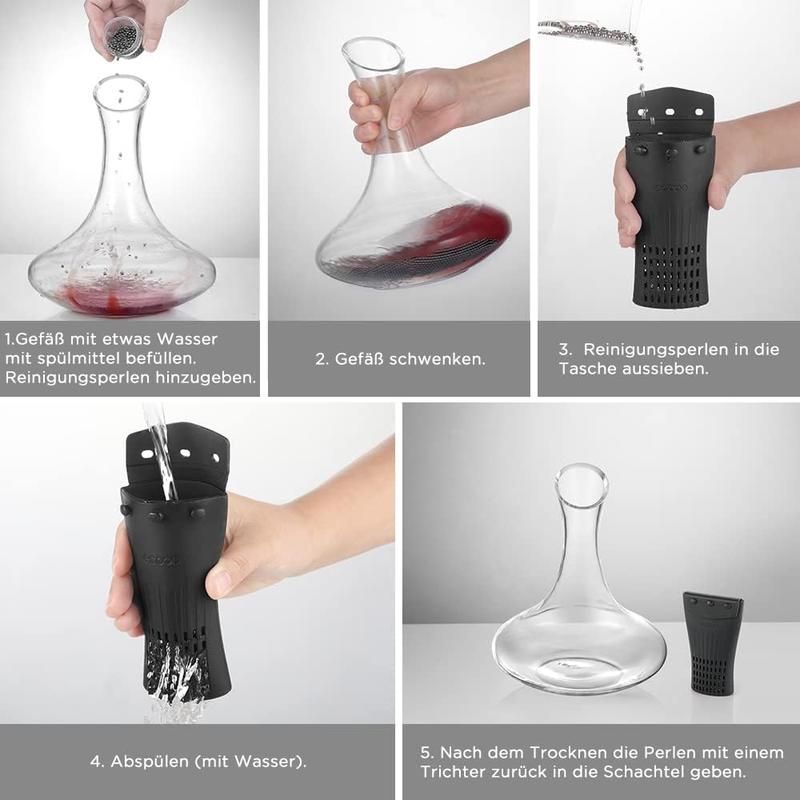 1200 PCS Decanter Cleaning Beads with Black Silicone Bag Reusable Stainless Steel