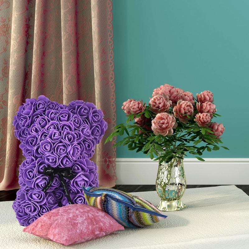 Artificial Flowers Rose Bear ,Rose Teddy Bear, Flower Bear Cub, Forever Rose Everlasting Flower for Window Display, Anniversary Christmas Valentines Gift (Purple) Artificial flowers