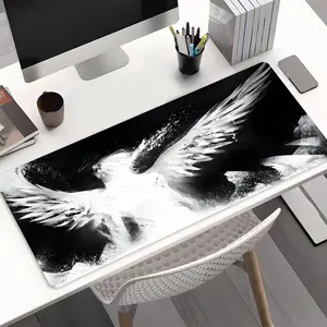 Cool Angel Black Large Gaming Mouse Pad, Stylish Computer Accessory, Perfect for Gaming & Office Use, Artistic Design Desk Pad, High-Quality Non Slip Rubber Base Desk Mat, Desk Accessories, Gift for Creative Professionals