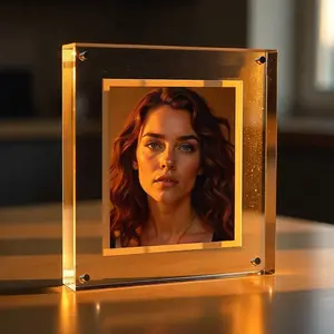 Acrylic Picture Frame, Double Sided Clear Frameless Photo Frames with Magnetic Desktop Transparent Decor Gift Box Light Wall Landscape