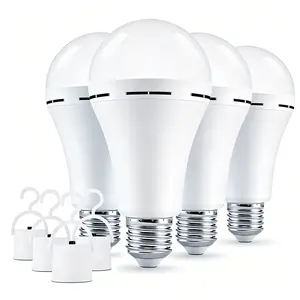 4 Pack Rechargeable Emergency Light Bulbs, Battery Powered LED Light Bulb 6000K Daylight E26 120 Volt 9W 60W Equivalent with 1200mAh for Home Power Outage Camping Hurricane