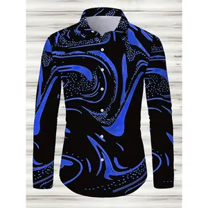 Polyester Long Sleeve Slight Stretch Men's Casual Shirt - Loose Fit Lapel Collar for Adult, Fall/Winter
