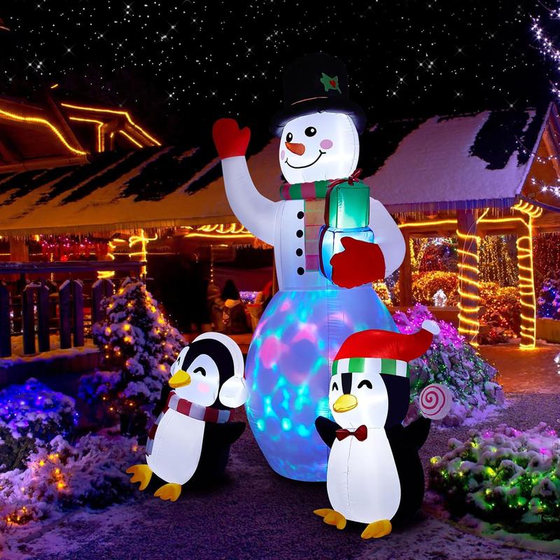 Christmas Inflatables Outdoor Decorations, 8 FT Inflatable Snowman with Penguins, Blow Up Xmas Decorations Clearance Indoor Outdoor Yard Patio Lawn Decor with LED Christmas Lights